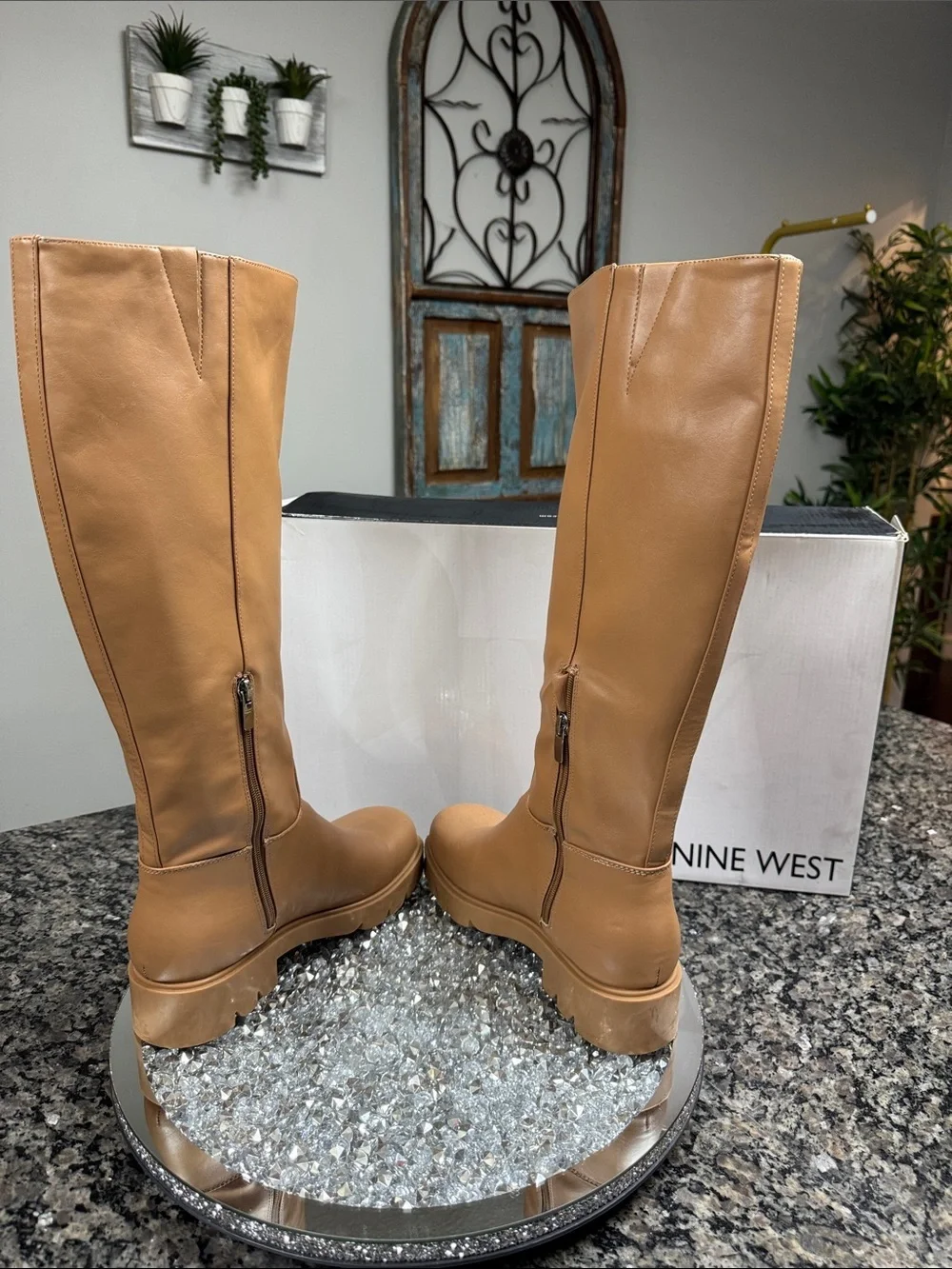 Nine West Verve3 Tall Platform Over-the-Knee Boots in Tan EUC 9